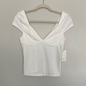 Gaze White Top Teen Women’s Medium NWT Spring Summer Tee Cap Sleeve